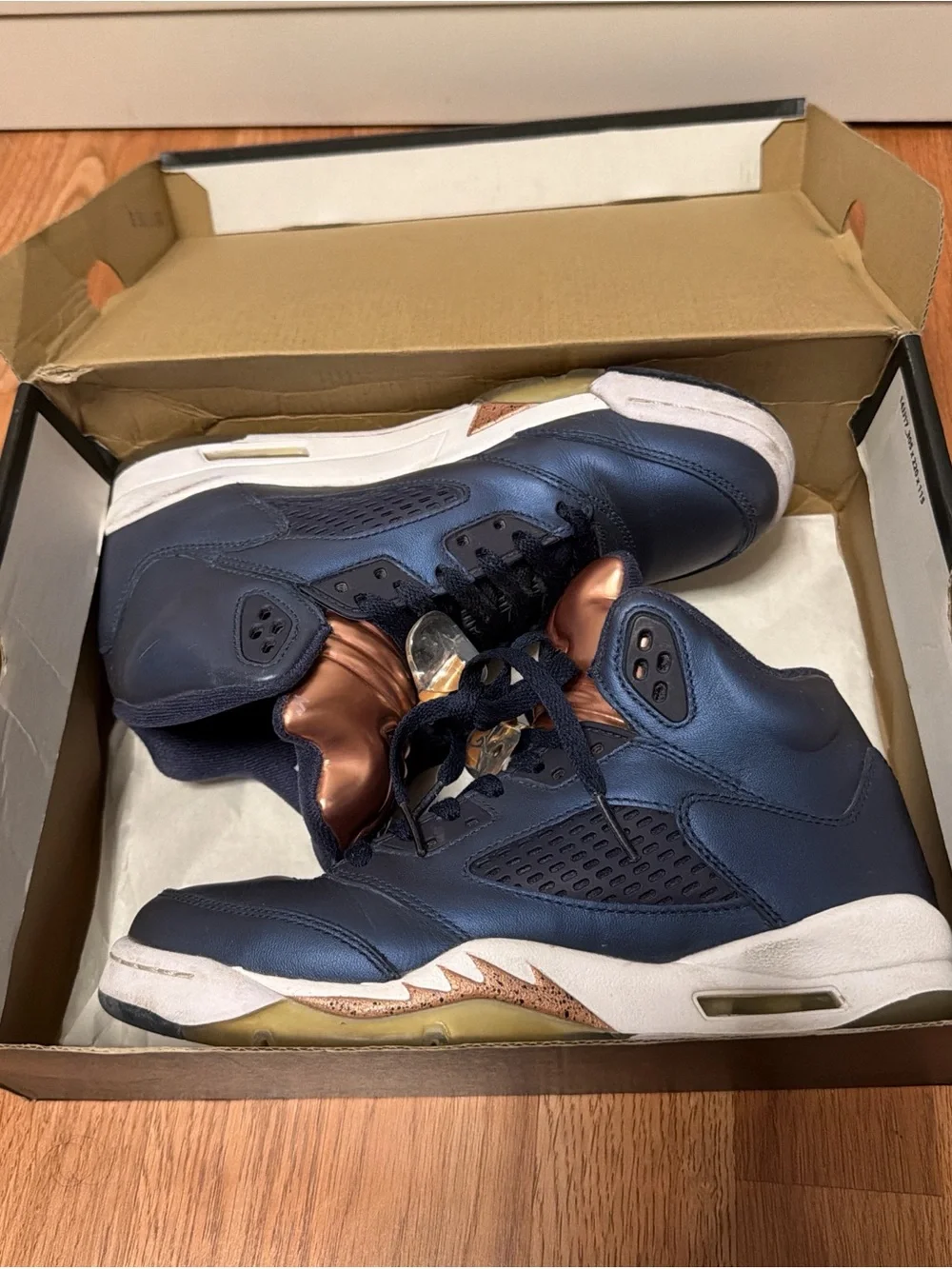 Jordan High-Top Sneakers in Navy & Bronze Metallic
